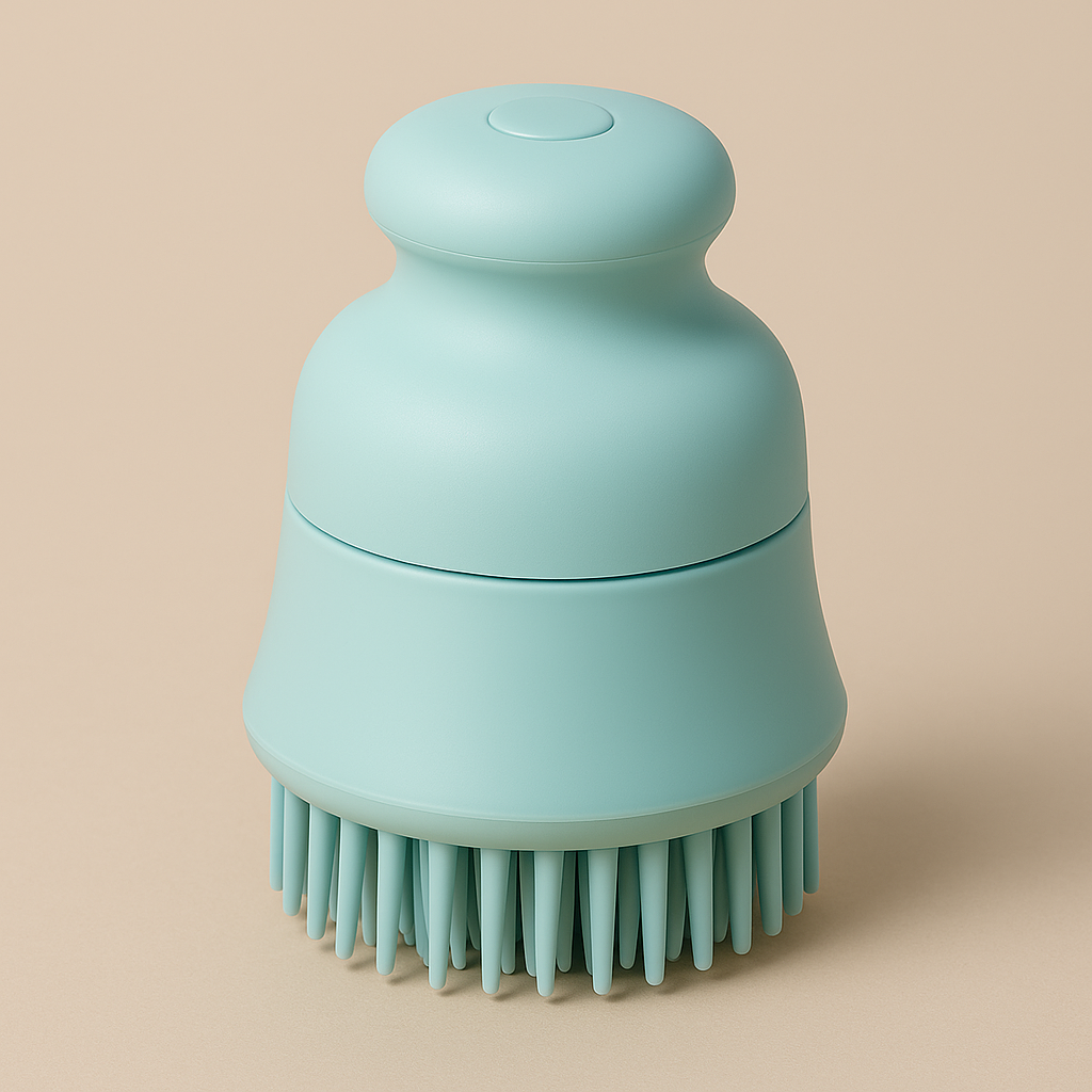 Escova de Massagem em Silicone Macio 2 em 1 para Pets – Com Dispensador de Shampoo